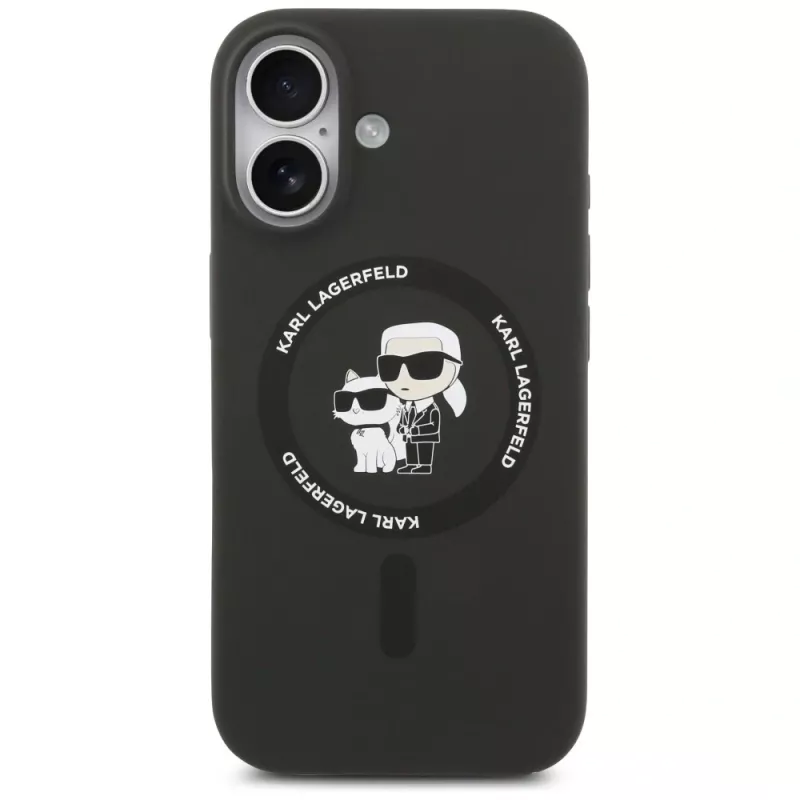 Custodia MagSafe in silicone Karl Lagerfeld Karl & Choupette Ring per iPhone 17 - nero