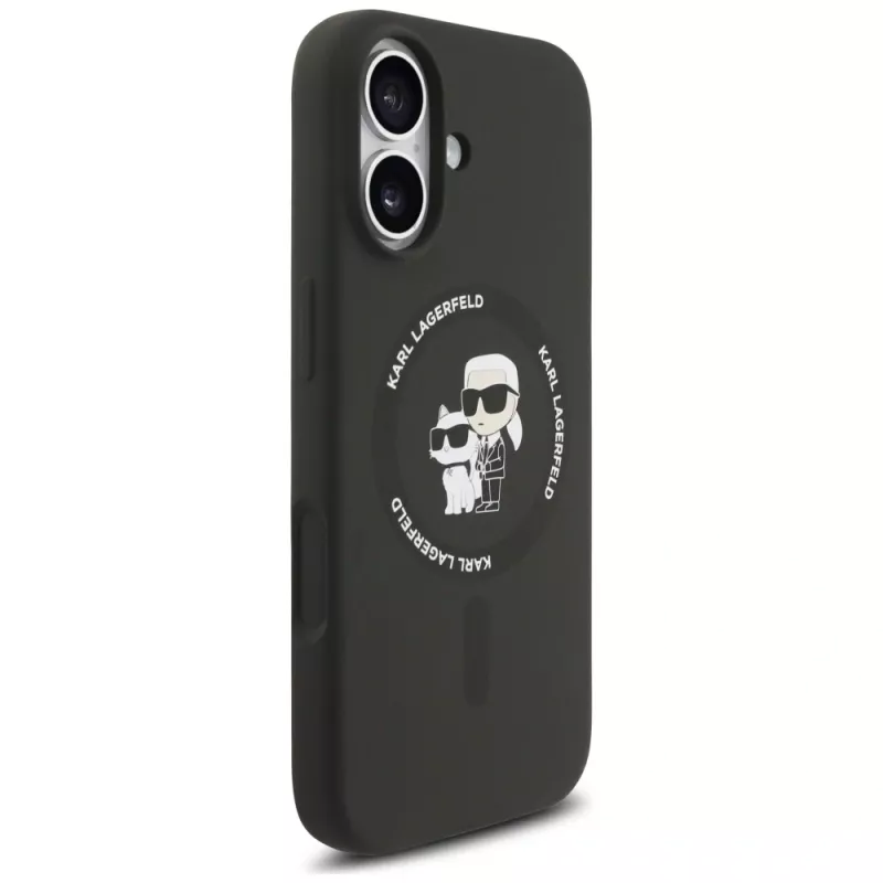 Custodia MagSafe in silicone Karl Lagerfeld Karl & Choupette Ring per iPhone 17 - nero
