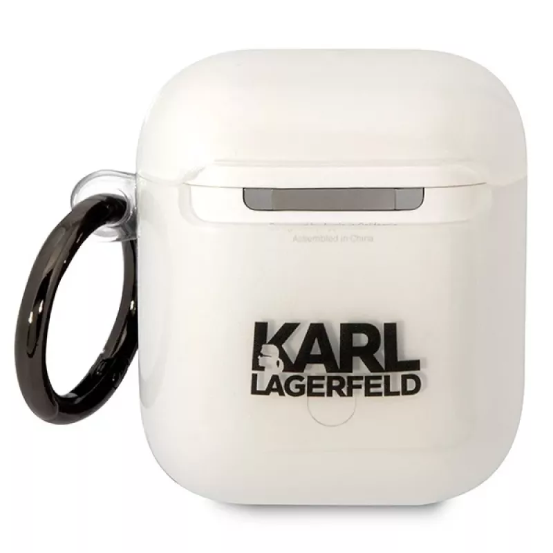 Custodia trasparente Karl Lagerfeld KLA2HNIKTCT per AirPods 1/2 con design Karl's Head