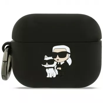 Custodia in silicone Karl Lagerfeld Karl & Choupette Head 3D per AirPods Pro 3, Nero