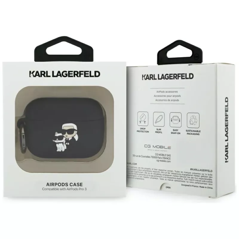Custodia in silicone Karl Lagerfeld Karl & Choupette Head 3D per AirPods Pro 3, Nero