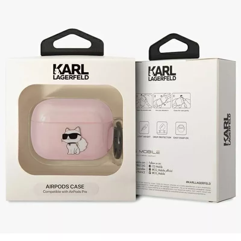 Custodia Karl Lagerfeld KLAPHNCHTCP per AirPods Pro rosa Ikonik Choupette