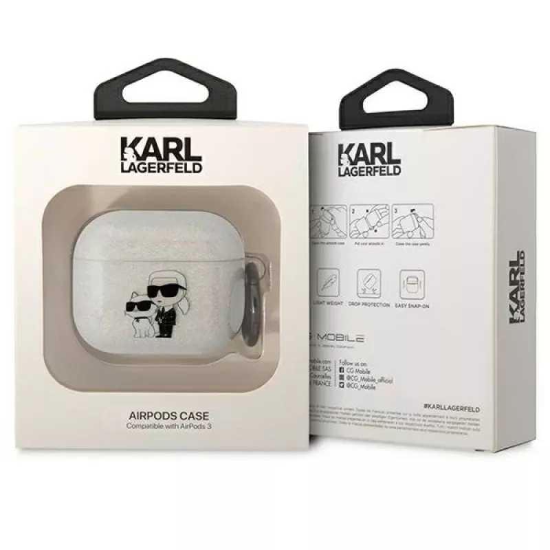 Custodia Karl Lagerfeld KLA3HNKCTGT per AirPods 3 trasparente Glitter Karl & Choupette