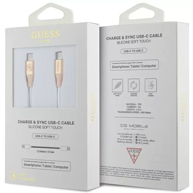 Cavo GUESS GUCCLALRGDD USB-C a USB-C 1,5 m ricarica rapida oro chiaro logo in rilievo