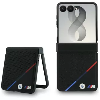Custodia MagSafe BMW M in pelle con strisce tricolore perforate per Samsung Galaxy Z Flip8 - nero