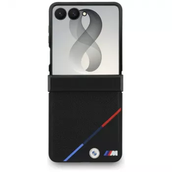 Custodia MagSafe BMW M in pelle con strisce tricolore perforate per Samsung Galaxy Z Flip8 - nero