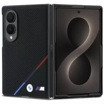 Custodia MagSafe BMW M in pelle perforata con strisce tricolore e loghi in metallo per Samsung Galaxy Z Fold8 - nero