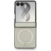 Custodia MagSafe Guess Magnetic Ring Stand Grained Classic Logo per Samsung Galaxy Z Flip 8, beige