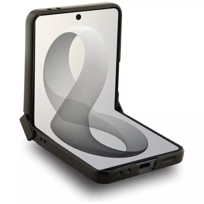 Custodia MagSafe Guess Magnetic Ring Stand Grained Classic Logo per Samsung Galaxy Z Flip 8, beige