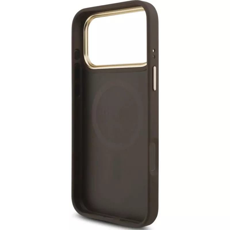 Custodia MagSafe GUESS 4G Triangle Logo per iPhone 17 Pro Max - marrone e oro