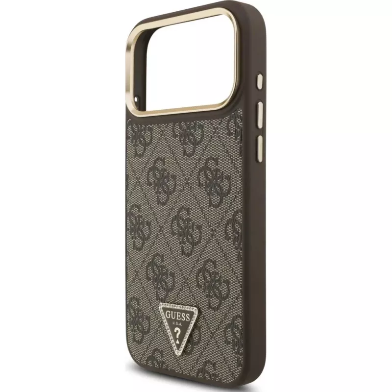 Custodia MagSafe GUESS 4G Triangle Logo per iPhone 17 Pro Max - marrone e oro