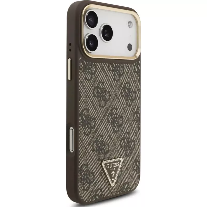 Custodia MagSafe GUESS 4G Triangle Logo per iPhone 17 Pro Max - marrone e oro