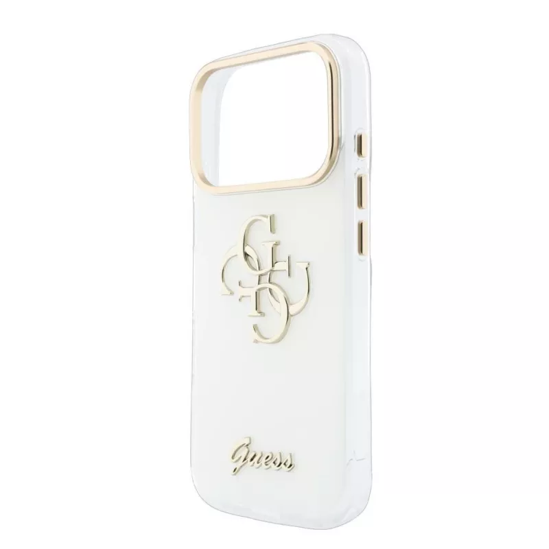 Custodia protettiva GUESS 4G Script Metal per iPhone 18 Pro Max / 17 Pro Max - bianco