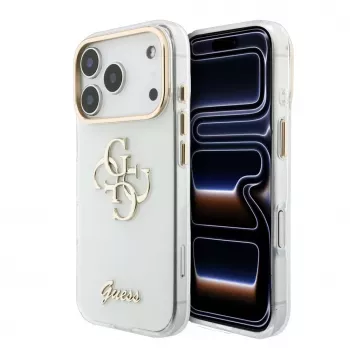 Custodia protettiva GUESS 4G Script Metal per iPhone 18 Pro Max / 17 Pro Max - bianco