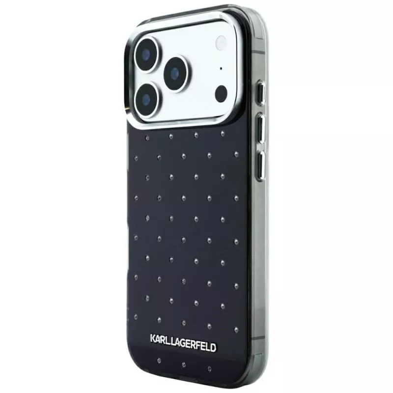 Custodia Karl Lagerfeld IML Rhinestones Allover con logo elettroplaccato per iPhone 18 Pro / 17 Pro - nero