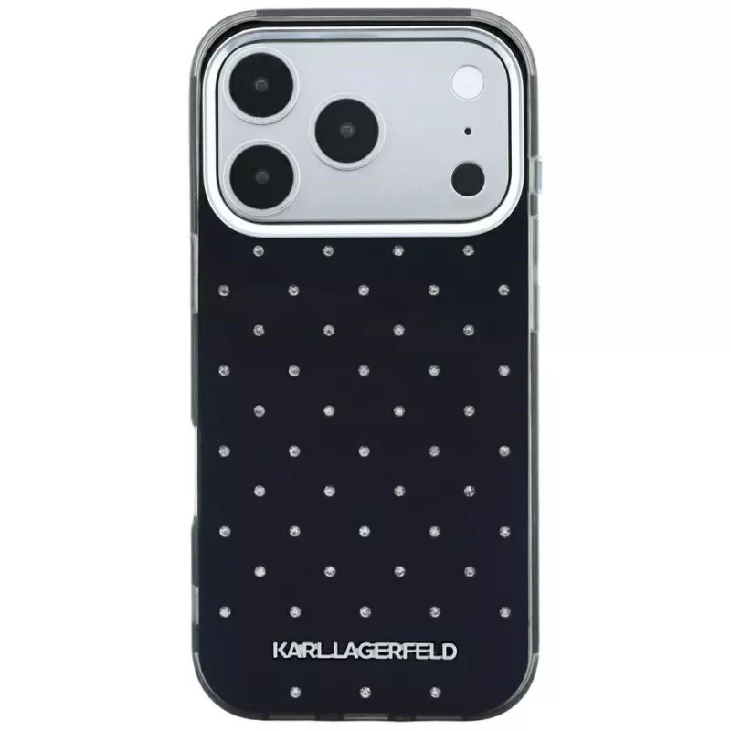 Custodia Karl Lagerfeld IML Rhinestones Allover con logo elettroplaccato per iPhone 18 Pro / 17 Pro - nero