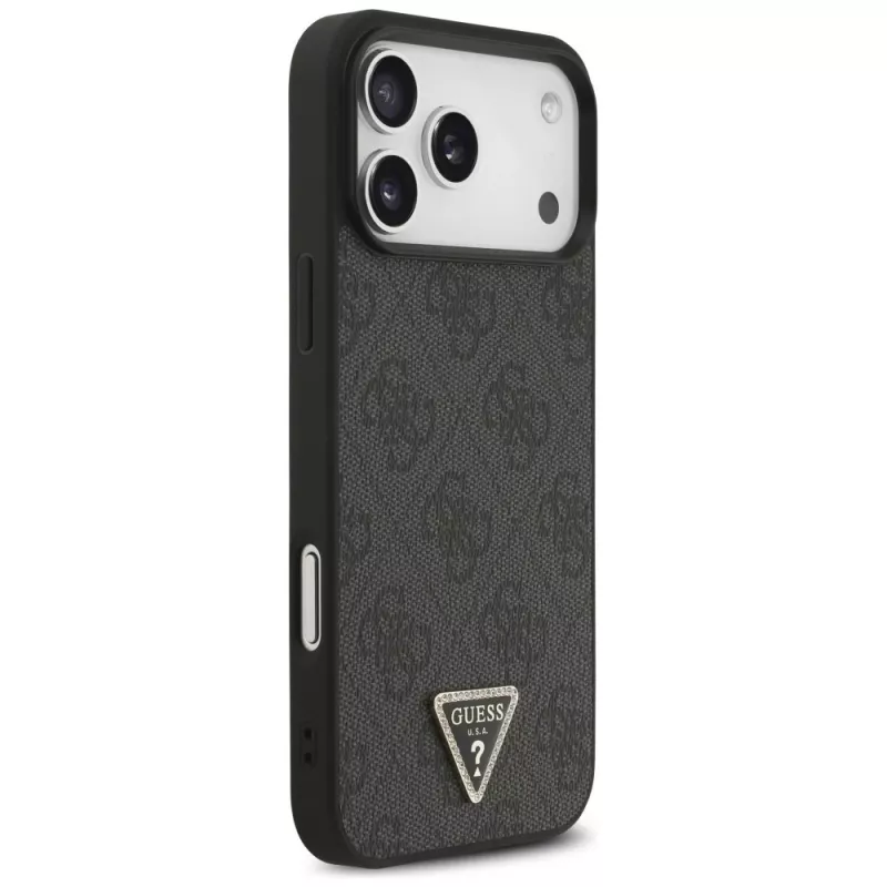 Custodia MagSafe GUESS in pelle 4G Triangle Strass per iPhone 18 Pro Max / 17 Pro Max - nero