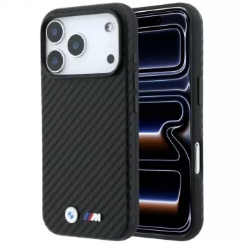 Custodia MagSafe BMW M Carbon Metal Logo per iPhone 18 Pro / 17 Pro - nero