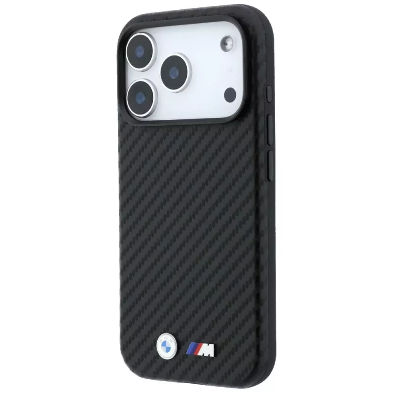 Custodia MagSafe BMW M Carbon Metal Logo per iPhone 18 Pro / 17 Pro - nero