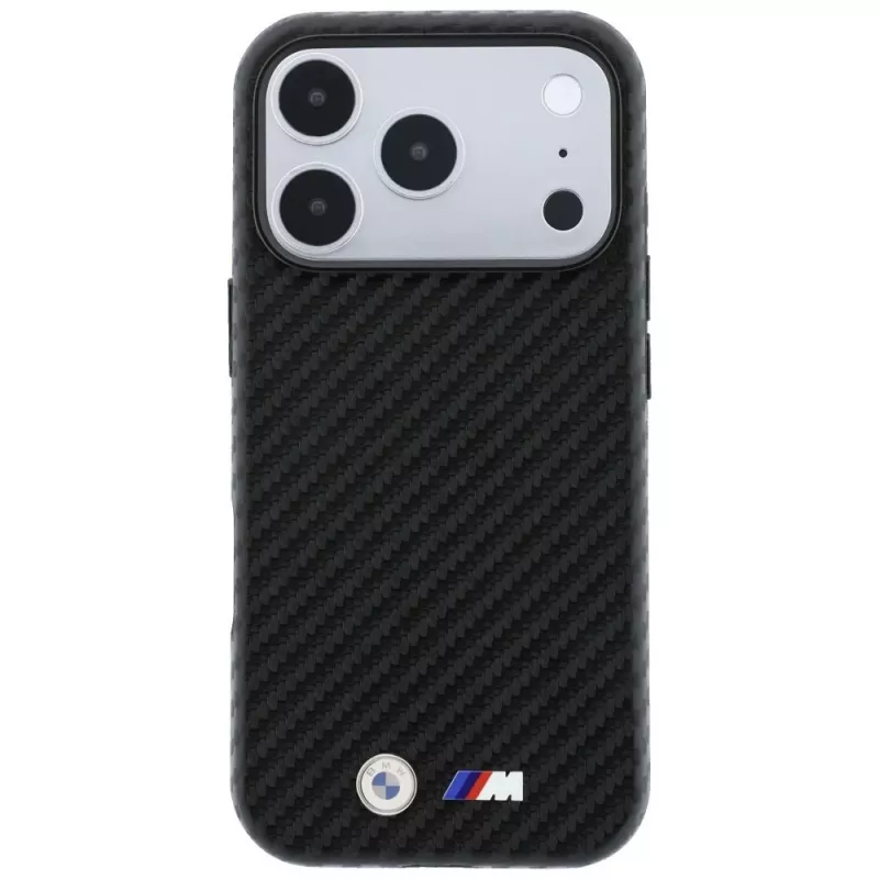 Custodia MagSafe BMW M Carbon Metal Logo per iPhone 18 Pro / 17 Pro - nero
