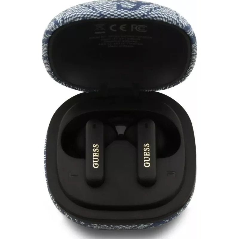 Auricolari Bluetooth True Wireless GUESS 4G Classic Metal Logo con ENC e custodia di ricarica, blu