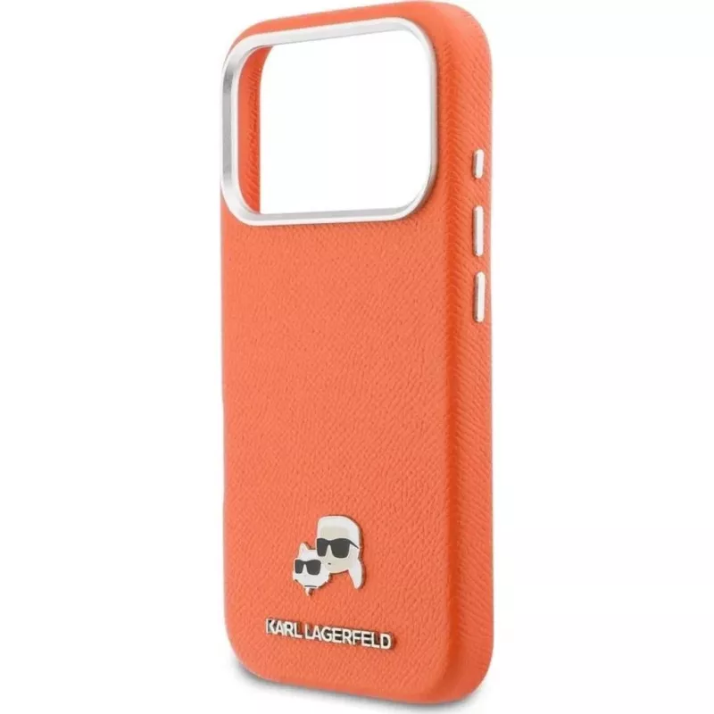 Custodia MagSafe Karl Lagerfeld Karl & Choupette Head Pins Saffiano per iPhone 17 Pro Max - arancione
