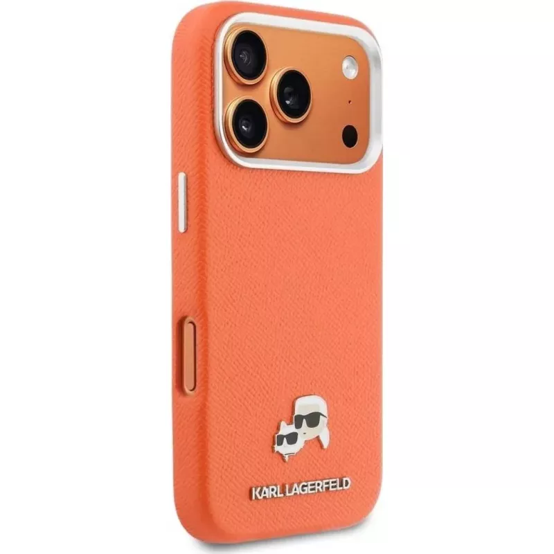 Custodia MagSafe Karl Lagerfeld Karl & Choupette Head Pins Saffiano per iPhone 17 Pro Max - arancione