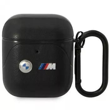 Custodia in pelle BMW BMA222PVTK con design a linee curve per AirPods 1/2 - nero