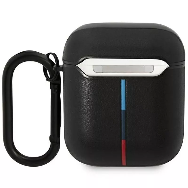 Custodia in pelle BMW BMA222PVTK con design a linee curve per AirPods 1/2 - nero