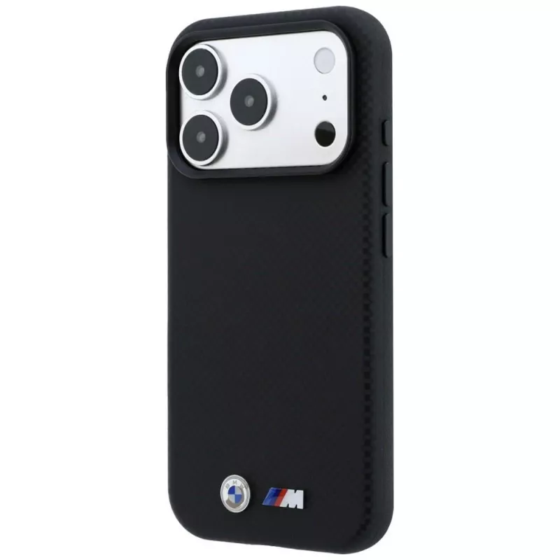 Custodia MagSafe BMW M Quadrille Kevlar Metal Logo per iPhone 18 Pro Max / 17 Pro Max - nero