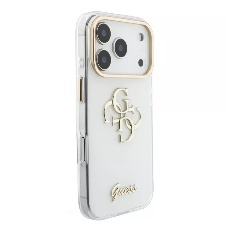 Custodia MagSafe GUESS IML 4G Script Metal per iPhone 18 Pro / 17 Pro, Bianco