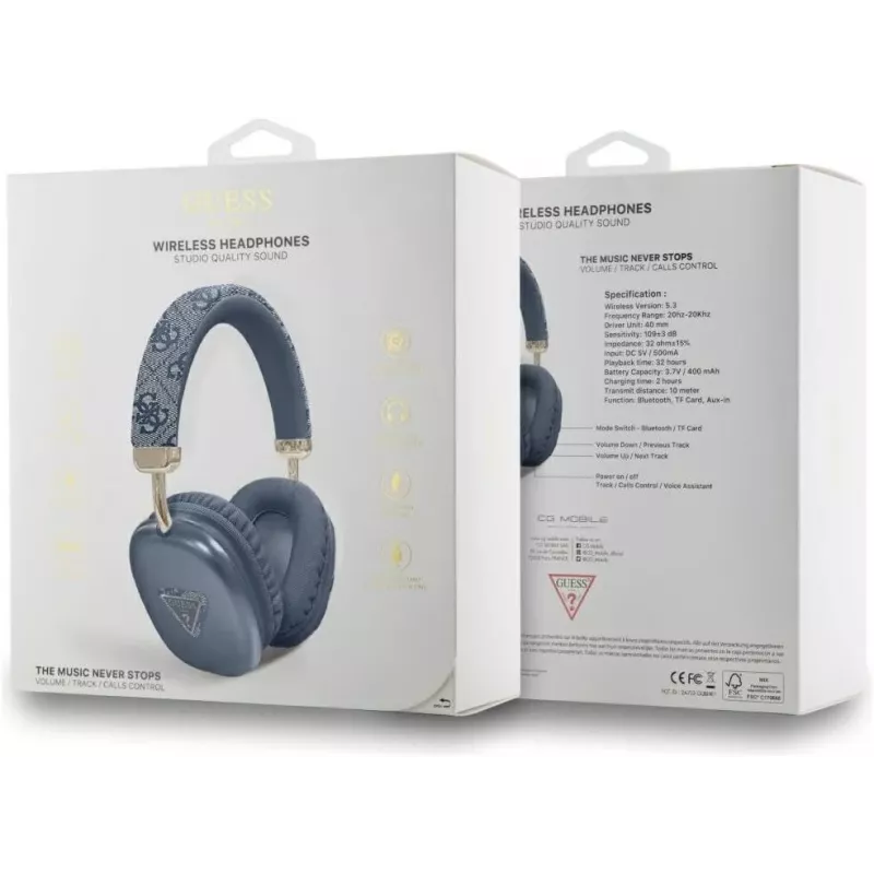 Cuffie over-ear wireless GUESS 4G Triangle Logo Bluetooth 5.3 blu