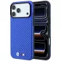 Custodia MagSafe BMW M Carbon Metal Logo per iPhone 18 Pro Max / 17 Pro Max - blu