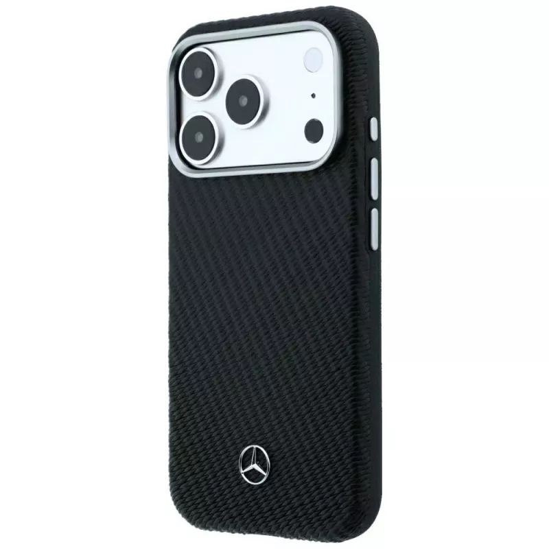 Mercedes pelle semi wrap effetto legno custodia MagSafe per iPhone 18 Pro Max / 17 Pro Max - nero