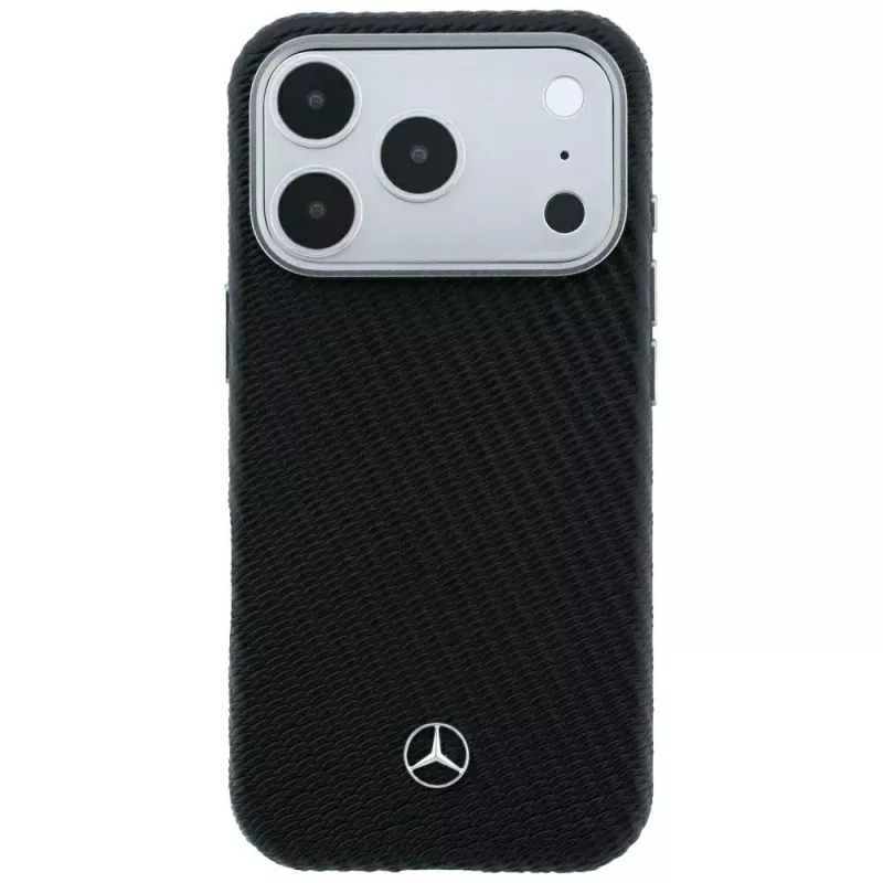Mercedes pelle semi wrap effetto legno custodia MagSafe per iPhone 18 Pro Max / 17 Pro Max - nero