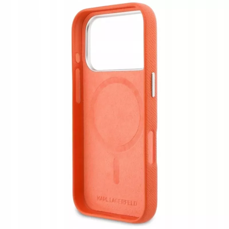 Karl Lagerfeld Karl & Choupette Head Pins Saffiano custodia MagSafe per iPhone 17 Pro - arancione