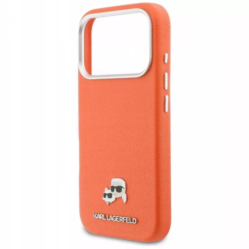 Karl Lagerfeld Karl & Choupette Head Pins Saffiano custodia MagSafe per iPhone 17 Pro - arancione