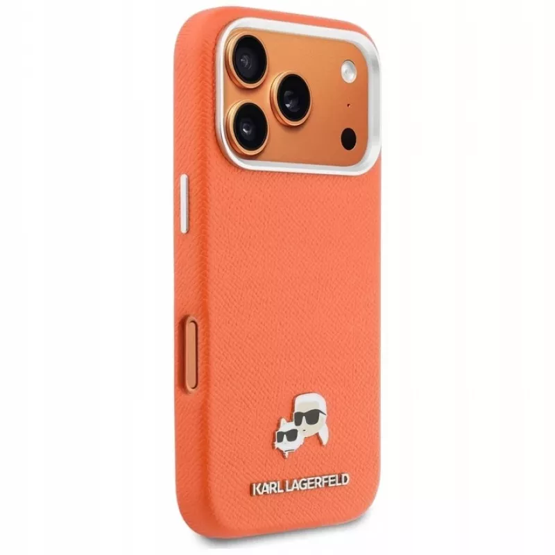 Karl Lagerfeld Karl & Choupette Head Pins Saffiano custodia MagSafe per iPhone 17 Pro - arancione