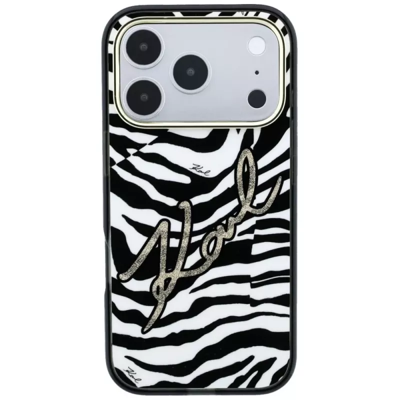 Karl Lagerfeld IML Signature Zebra Glitter custodia MagSafe per iPhone 18 Pro Max / 17 Pro Max - oro