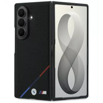 BMW M pelle perforata con striscia tricolore e loghi in metallo custodia MagSafe per Samsung Galaxy Z Fold8 Ultra - nero
