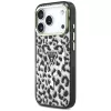GUESS IML Leopard Glitter Triangle Logo custodia MagSafe per iPhone 18 Pro / 17 Pro - nero