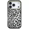 GUESS IML Leopard Glitter Triangle Logo custodia MagSafe per iPhone 18 Pro / 17 Pro - nero