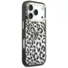 GUESS IML Leopard Glitter Triangle Logo custodia MagSafe per iPhone 18 Pro / 17 Pro - nero
