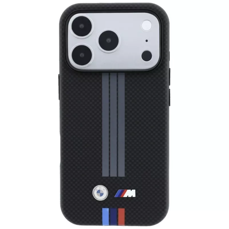 BMW M Quadrille Kevlar antracite e linee stampate tricolore custodia MagSafe per iPhone 18 Pro / 17 Pro