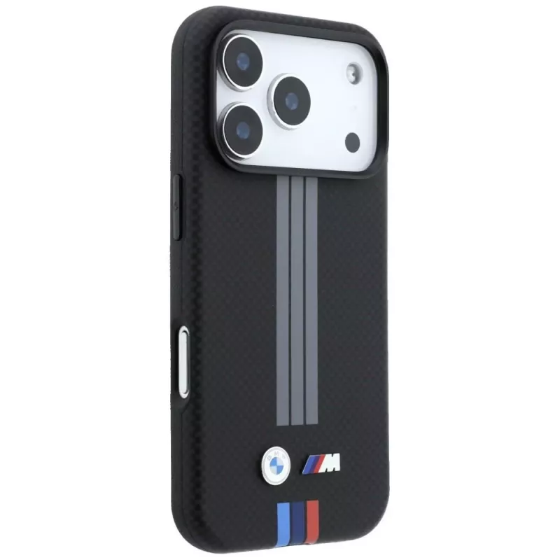 BMW M Quadrille Kevlar antracite e linee stampate tricolore custodia MagSafe per iPhone 18 Pro / 17 Pro