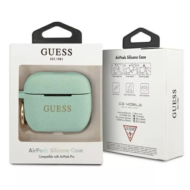 GUESS GUACAPSILGLGN custodia per AirPods Pro verde silicone glitter