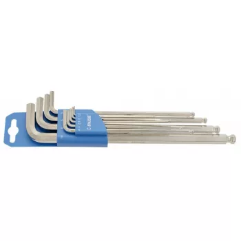 Set di chiavi a brugola con testa sferica lunga UNIOR, 9 pezzi, 1,5-10 mm, acciaio cromo-vanadio, fosfatate, DIN ISO 2936