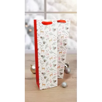 SIGEL GT134 sacchetti regalo di Natale in design acquerello per bottiglie, grandi, rosso/bianco, set da 5