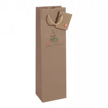 SIGEL GT042 sacchetti regalo di Natale per bottiglie con motivo mela, 10 x 35 cm, carta kraft, confezione da 5