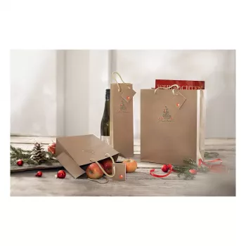 SIGEL GT042 sacchetti regalo di Natale per bottiglie con motivo mela, 10 x 35 cm, carta kraft, confezione da 5